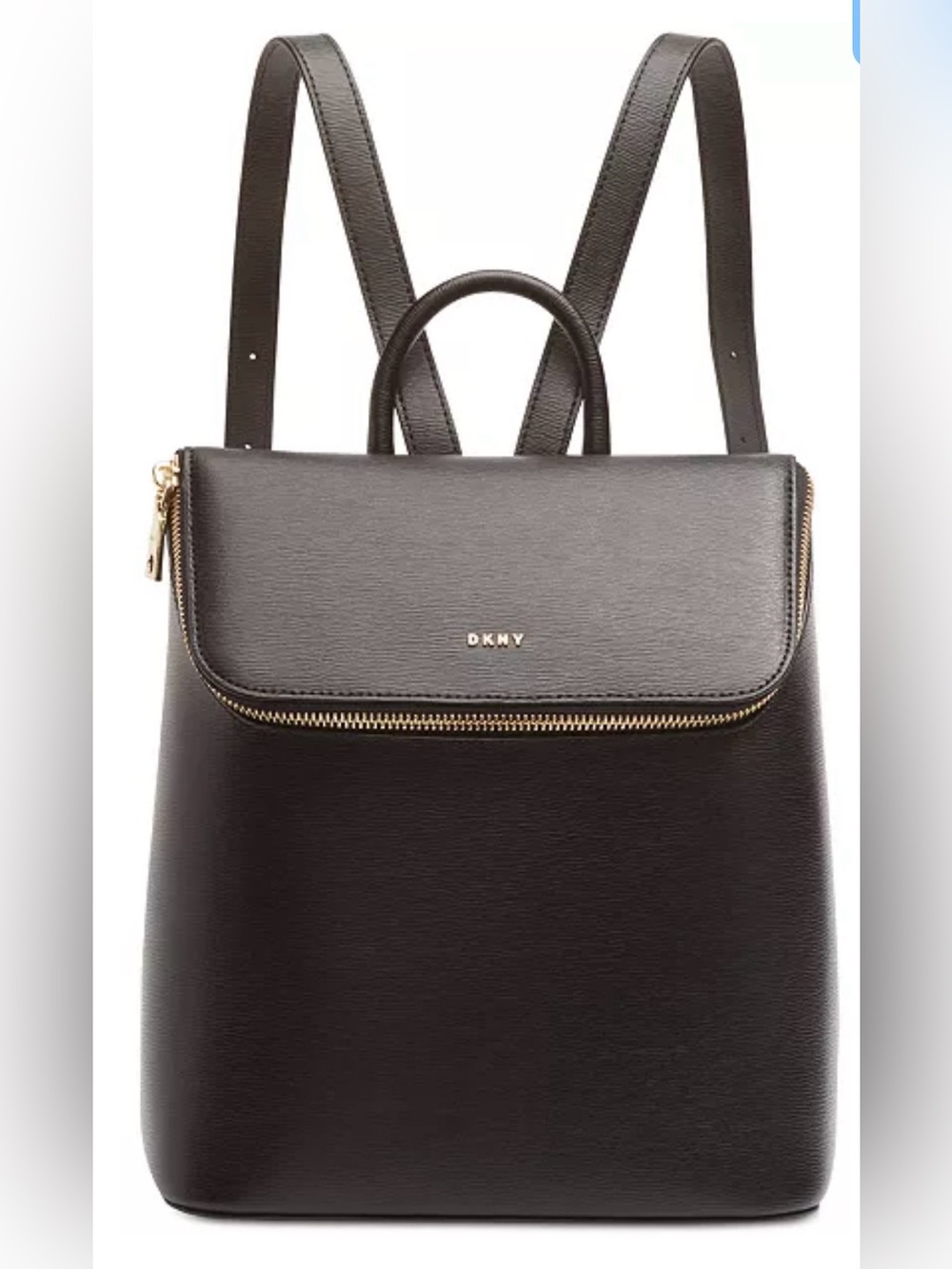 DKNY Black Leather Backpack with Gold Hardware